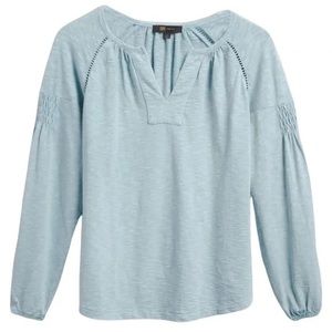 Frye Top Stone Blue Cotton Smocked Long Sleeve Size XS NWT $128.00